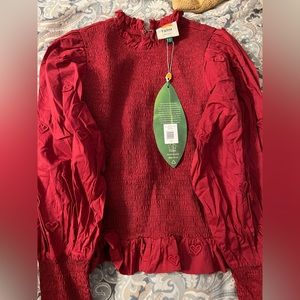 Farm Rio Burgundy 3d heart blouse size L NWT